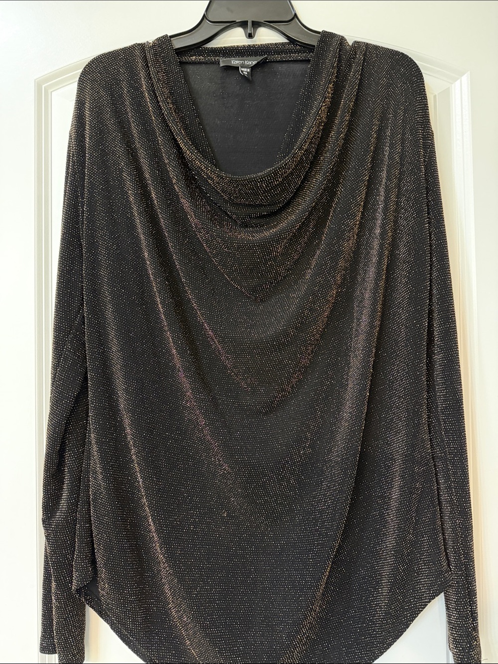 Karen Kane Black Metallic Cowl Neck Draped Sweater